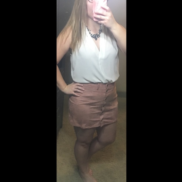 Rose Vegan Suede Button Down Skirt Pink - Picture 2 of 4